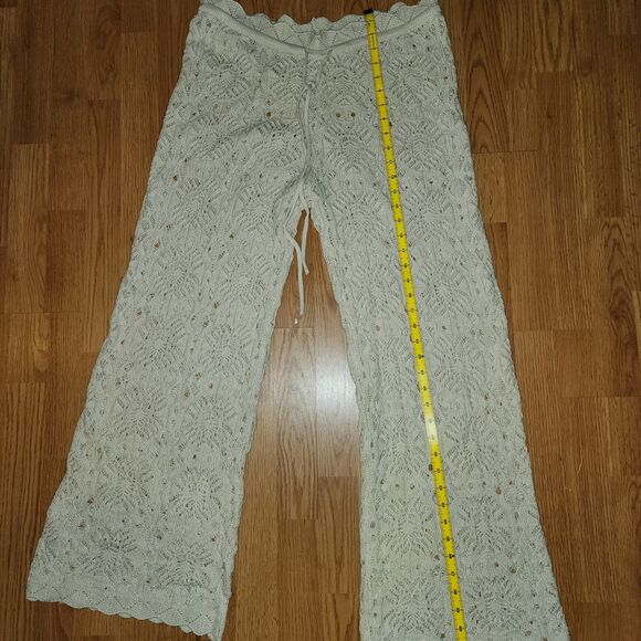 Solai The Label Women Pull On Crochet Pant Beige Sz M boho Beach Wideleg Comfort - Picture 11 of 14